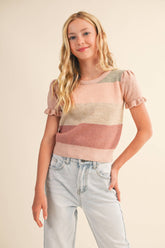 TWEEN KIDS GIRLS PUFF SLEEVE CROPPED SWEATER (7-14)